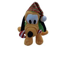 Disney Christmas Pluto with Santa Hat Candy Cane Plush Stuffed Animal Toy